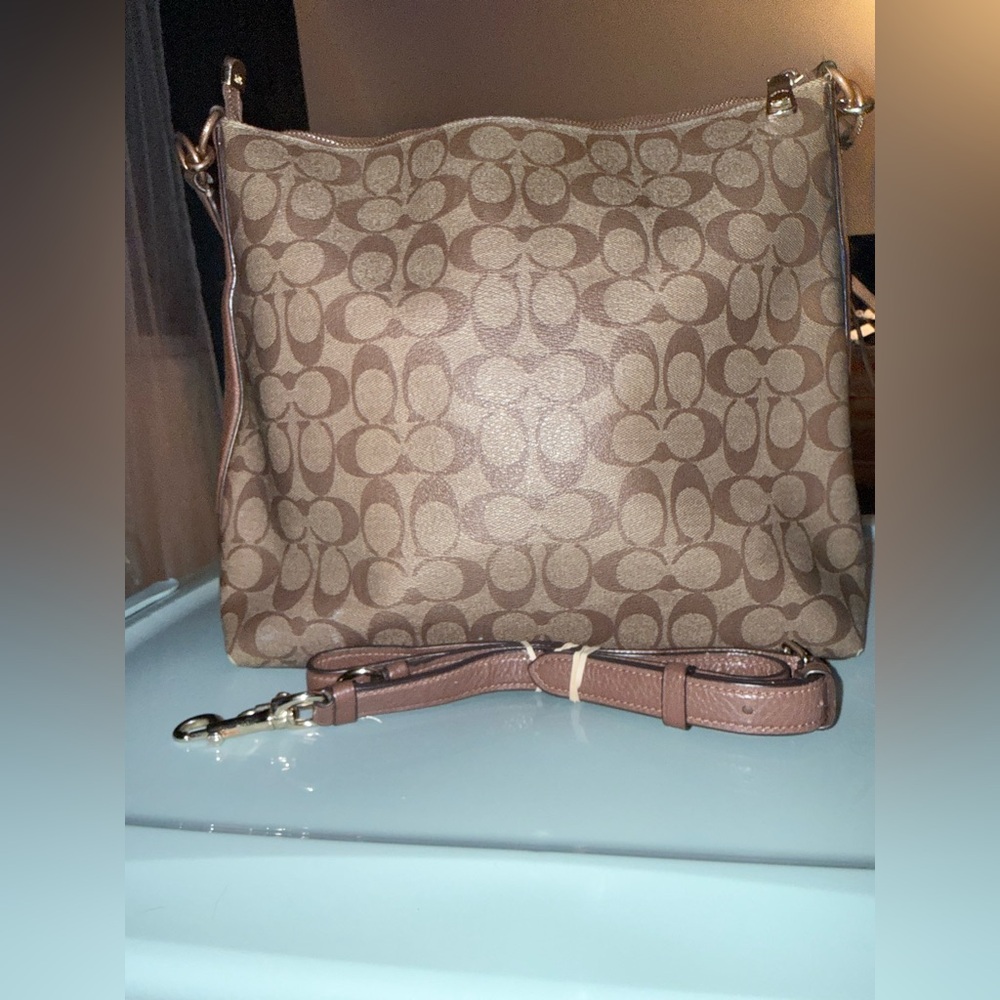 COACH Signature Canvas and Leather Shoulder Bag in Charcoal - Picture 3 of 7